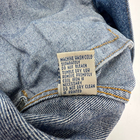 Vintage 90s Dunbrooke Mens Denim Trucker Jacket Leather Collar Flannel Lined L