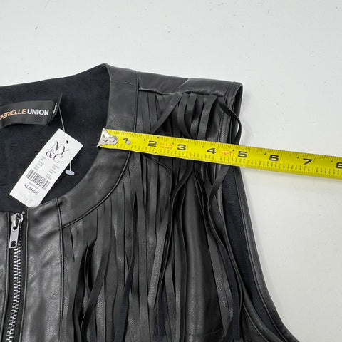 NWT Gabrielle Union Black Faux Leather Tiered Fringe Zip Dress Women's XL