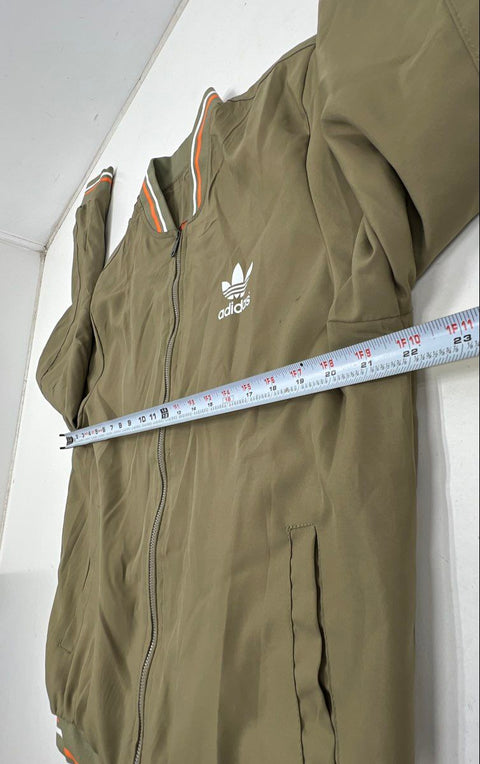 Adidas Men's Olive Green Orange Striped Trim Bomber Zip Up Track Jacket