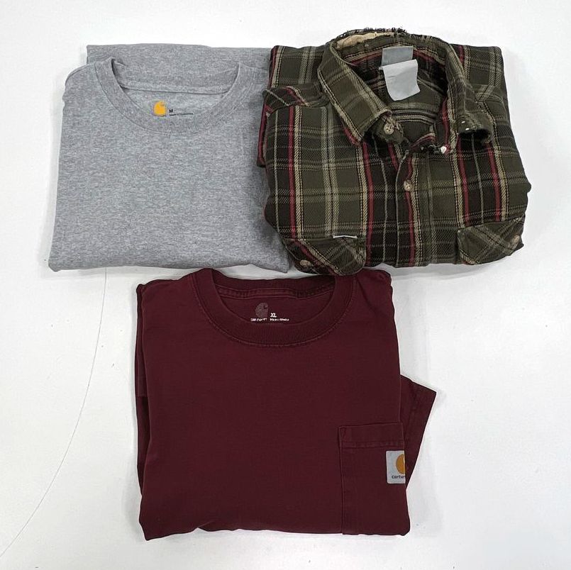 Carhartt Workwear Lot of 3 Flannel Shirt Long Sleeve Pocket Tee Sz M XL