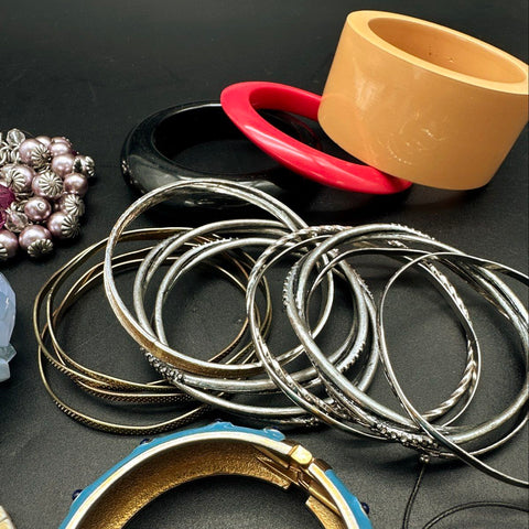 Eclectic Costume Jewelry Lot of 22 Bracelets Bangles Cuffs Boho Vintage Styles
