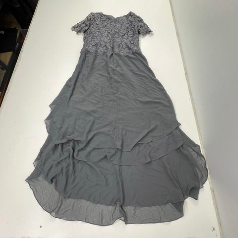 JJ's House Women's Steel Grey Lace Bodice Layered Gown Maxi Dress Size 14 NWT