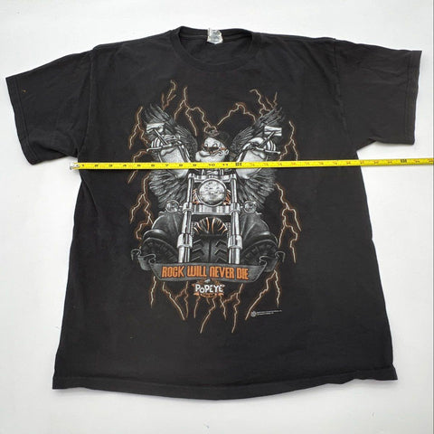 Vintage 2003 Popeye Cycle Club Rock Will Never Die T-Shirt Double Stitch Sz L