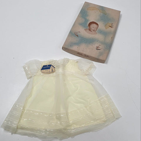 Vintage 50s Little Folks Girls Christening Dress Set Ivory Nylon NWT Boxed