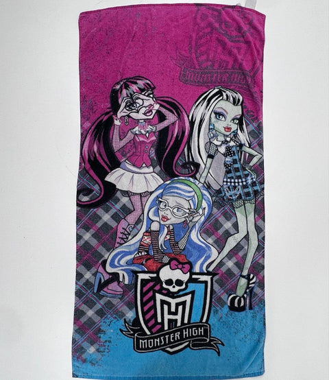 Monster High Girls Beach Towel Pink Blue Draculaura Frankie Abbey Plaid 28x56