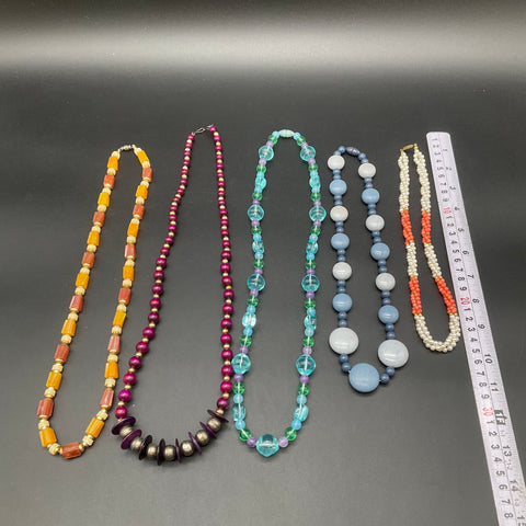 Vintage Beaded Statement Necklace Lot of 5 Faux Pearl Glass Boho Costume Jewelry