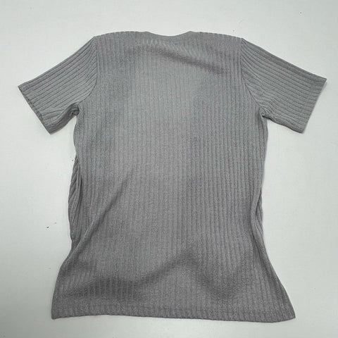 Vintage Y2K Colonwear Women's Gray Ribbed Short Sleeve Cardigan Top Button Up S