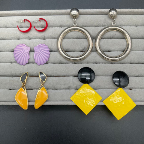 Vintage 1980s Costume Jewelry Lot of 21 Pairs Earrings Metal Enamel Bold Geo