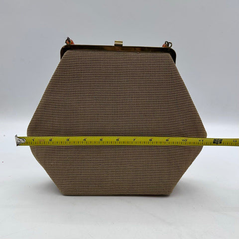 Vintage 1950s Soure Bag New York Tan Beaded Floral Lucite Handle Handbag Purse