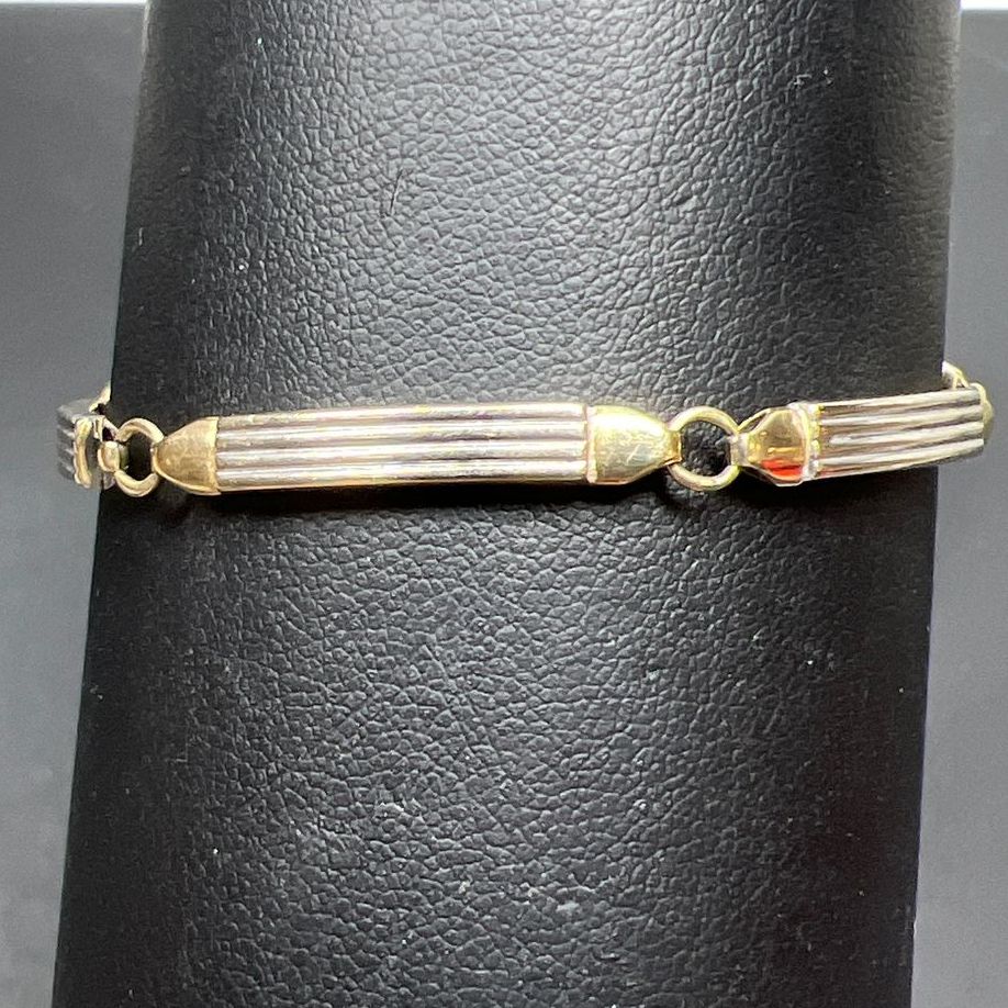 Aurafin 14k White & Yellow Gold Bar Link Bracelet 6.70g