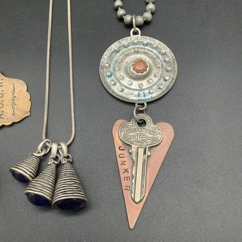 Boho Steampunk Assemblage Jewelry Lot 4 Necklaces Compass Key Rhinestone Wing