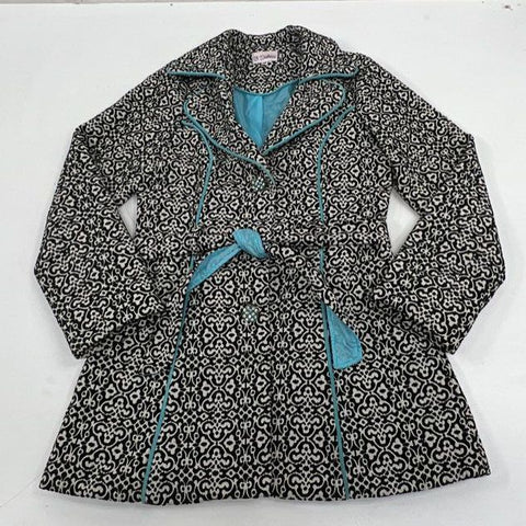 Vintage Y2K Three Sisters Women's Black Damask Chenille Belted Trench Coat M