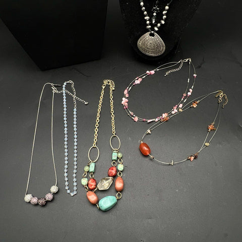 Vintage to Modern Costume Jewelry Necklace Lot 0.5 lb Faux Pearl Beaded Pendants