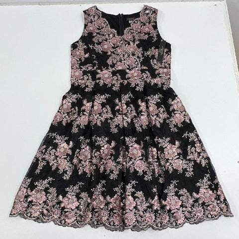 Tahari NWT Black Pink Sequin Embroidered Floral Mesh Cocktail Dress Women's 10