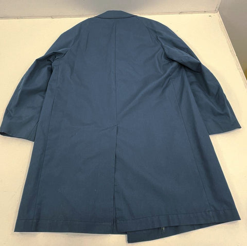Vintage 80s Henson Blue Swiss Fabric Trench Coat Raincoat Plaid Lined Men's