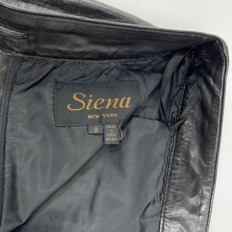 Vintage 90s Siena Women's Black Leather Pencil Skirt Diagonal Seam Sz 8