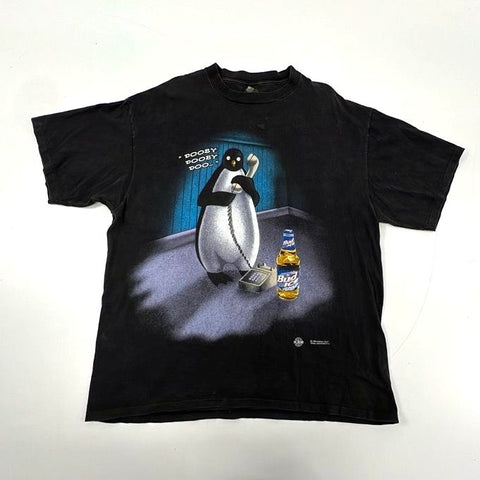 Vintage 1996 Bud Ice Penguin Dooby Dooby Doo Beer Promo T-Shirt Sz XXL