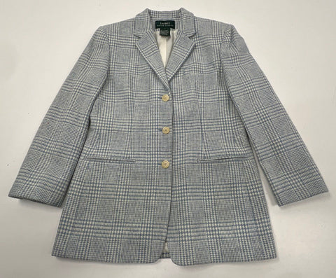 Vintage Lauren Ralph Lauren Women's Blue Glen Plaid Wool Blazer Jacket Sz 8