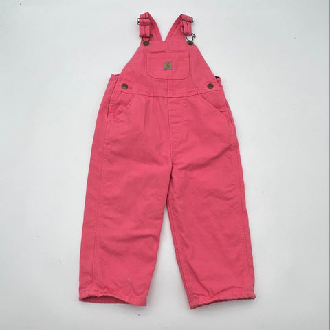 Carhartt Girls Pink Flannel Lined Duck Canvas Overalls Size 2T