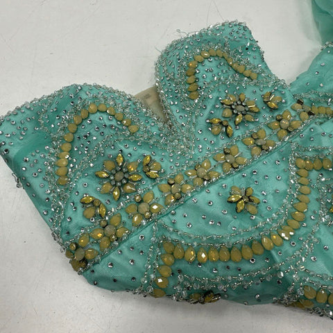 Madison James Women's Mint Green Beaded Sequined Mermaid Tulle Formal Gown Sz 4