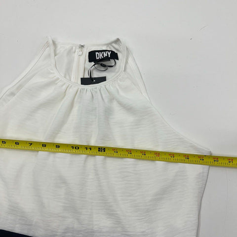 DKNY Women's Halter Neck Maxi Dress Ivory Navy Colorblock Tiered NWT Sz 12