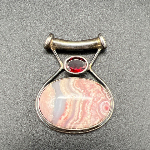 Sajen Signed 925 Sterling Silver Banded Agate Gemstone Pendant 1.5"