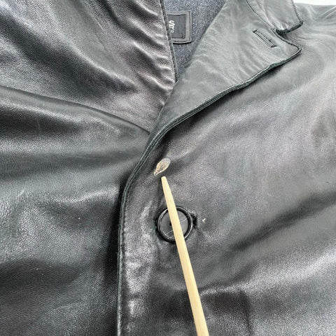 Vintage 90s Wilsons Leather Pelle Studio Trench Coat Jacket Black Sz XXL