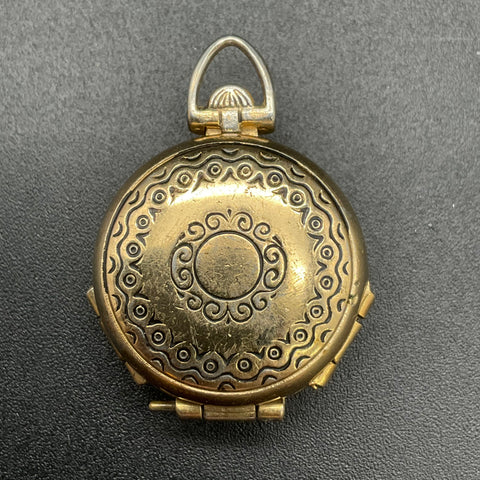 Vintage Coro Gold Tone Quad Locket Pendant Repousse Scroll Design Round 1"