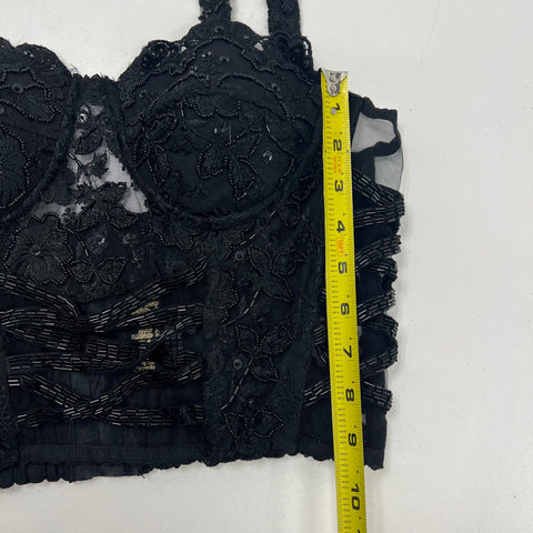 Vintage Match-Ups Natco Black Beaded Bustier Corset Top Sequin Lace Sz L