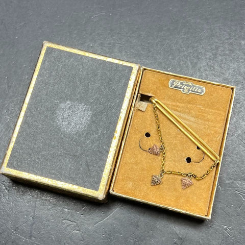 Vintage Brass Tie Clip with 10K Gold Accent Leaves 6.62g