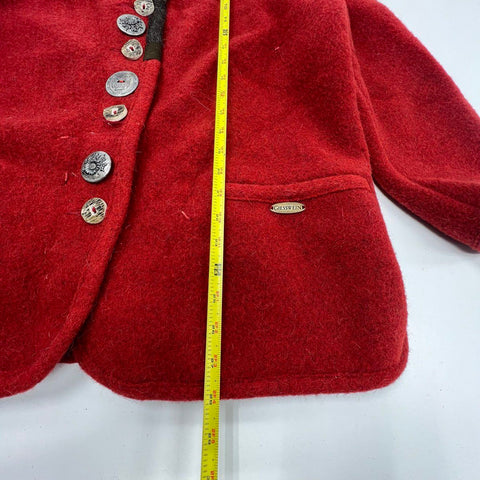 Vintage Giesswein Red Boiled Wool Austrian Trachten Jacket Cardigan Women's 16