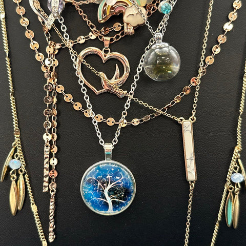 Boho Contemporary Necklace Lot Tree of Life Heart Charms Gold Silver Tone 12pc