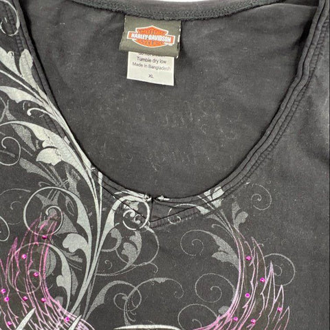 Harley-Davidson Women's 2 T-Shirt Lot Black Graphic Rhinestone Glitter Size L