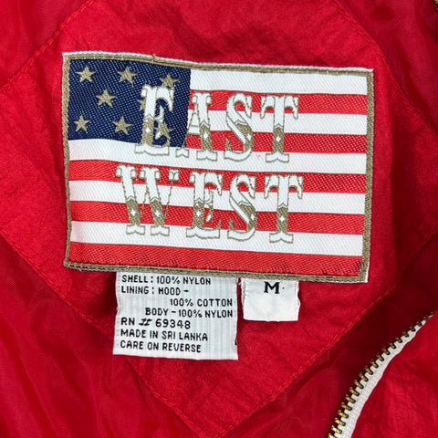 Vintage 90s East West Men's Red USA Patriotic Hooded Windbreaker Jacket M