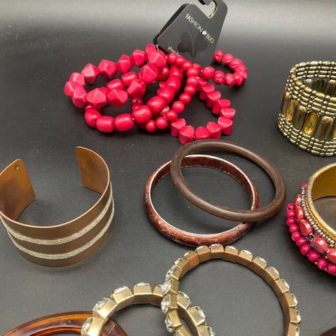 Vintage and Modern Bracelet Jewelry Lot of 20 Bangles Cuffs Beaded Rhinestone