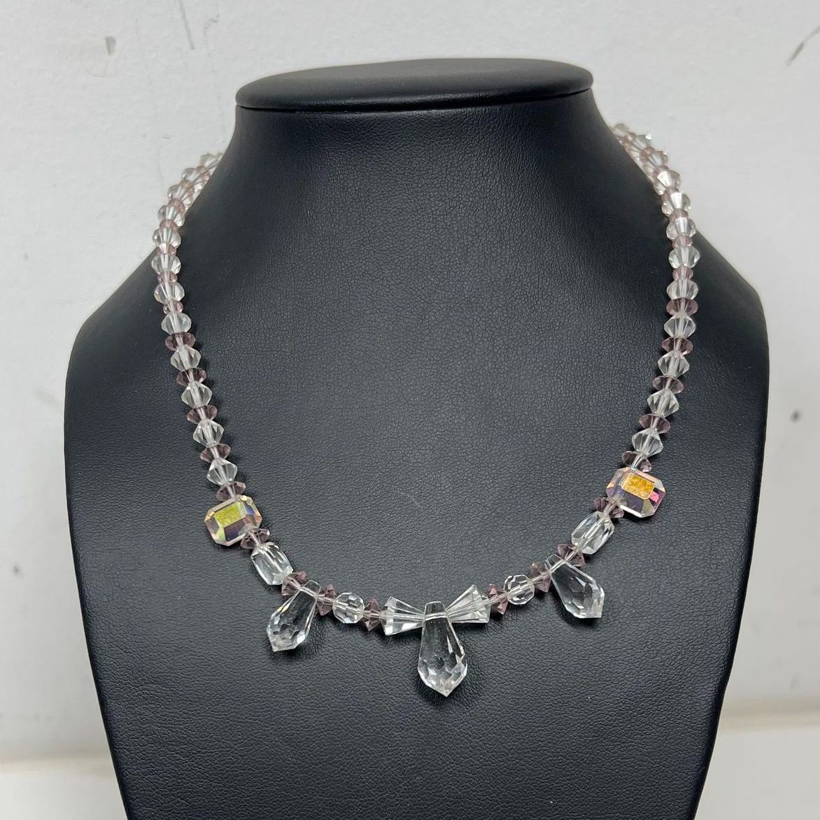 Vintage Aurora Borealis Collar Necklace Pink and Clear