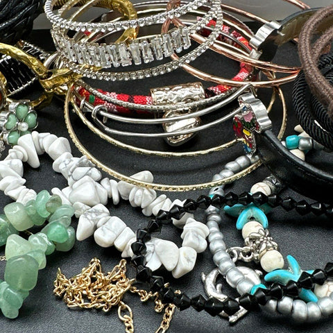 Mixed Costume Jewelry Bracelet Lot Vintage to Modern Beaded Bangles Cuffs