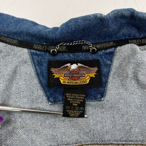 Vintage Y2K Harley-Davidson Women's Blue Faded Denim Embroidered Vest Sz 1W