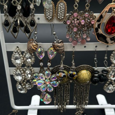 Fashion Earrings Costume Jewelry Lot of 25 Pairs Boho Rhinestone Hoops Dangles