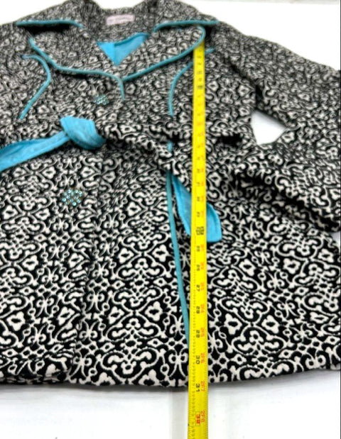 Vintage Y2K Three Sisters Women's Black Damask Chenille Belted Trench Coat M