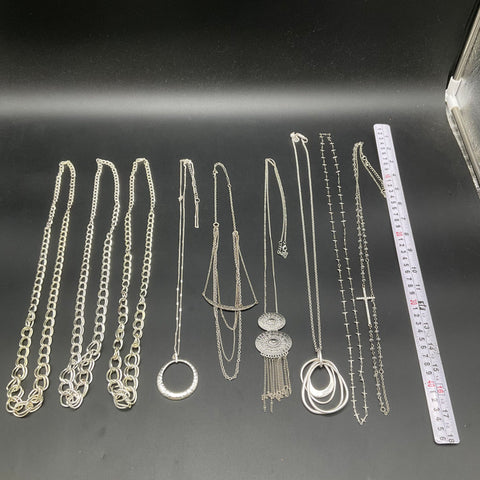 Silver Tone Fashion Jewelry Necklace Lot 9 Piece Cross Boho Chunky Link Pendants