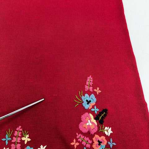 Double D Ranch Women's Red Floral Embroidered Linen Blend Knit Maxi Skirt Sz XS