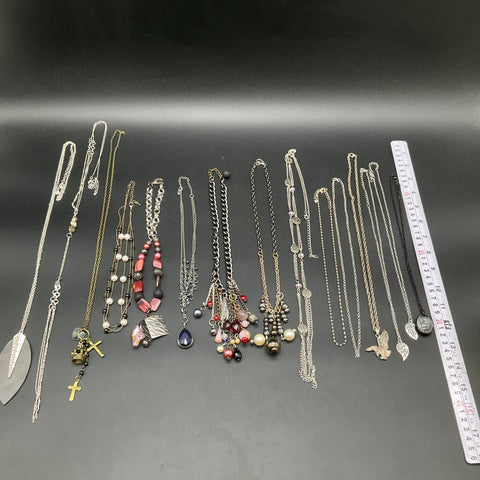 Mixed Style Costume Necklace Lot 15pc 0.78lb Gold Silver Tone Religious Beaded