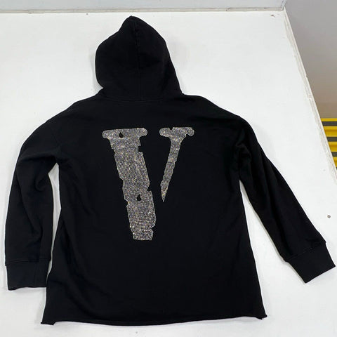 Vlone Men's Friends Swarovski Crystal Logo Pullover Hoodie Black Size L