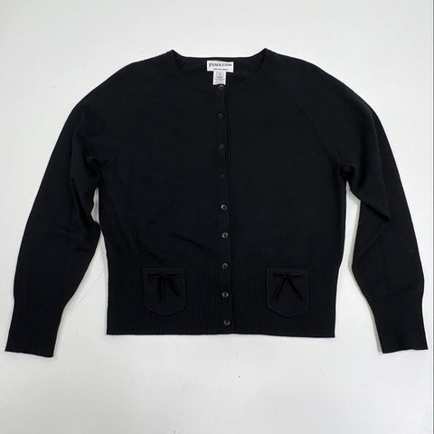 Pendleton Women's Cardigan Black Silk Cashmere Velvet Bow Sz L