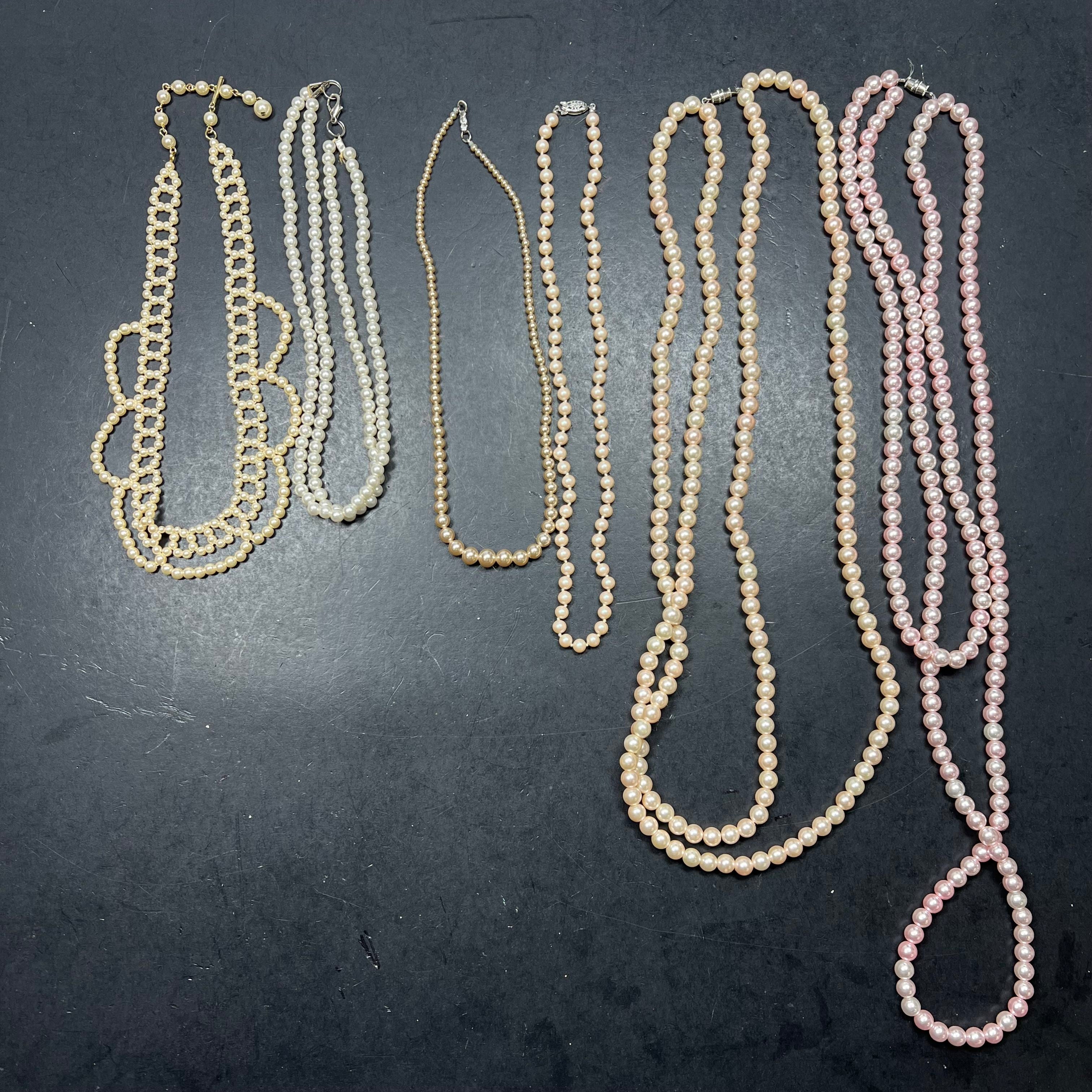 Lot of Faux Pearl Beaded Strands Pink Champagne White