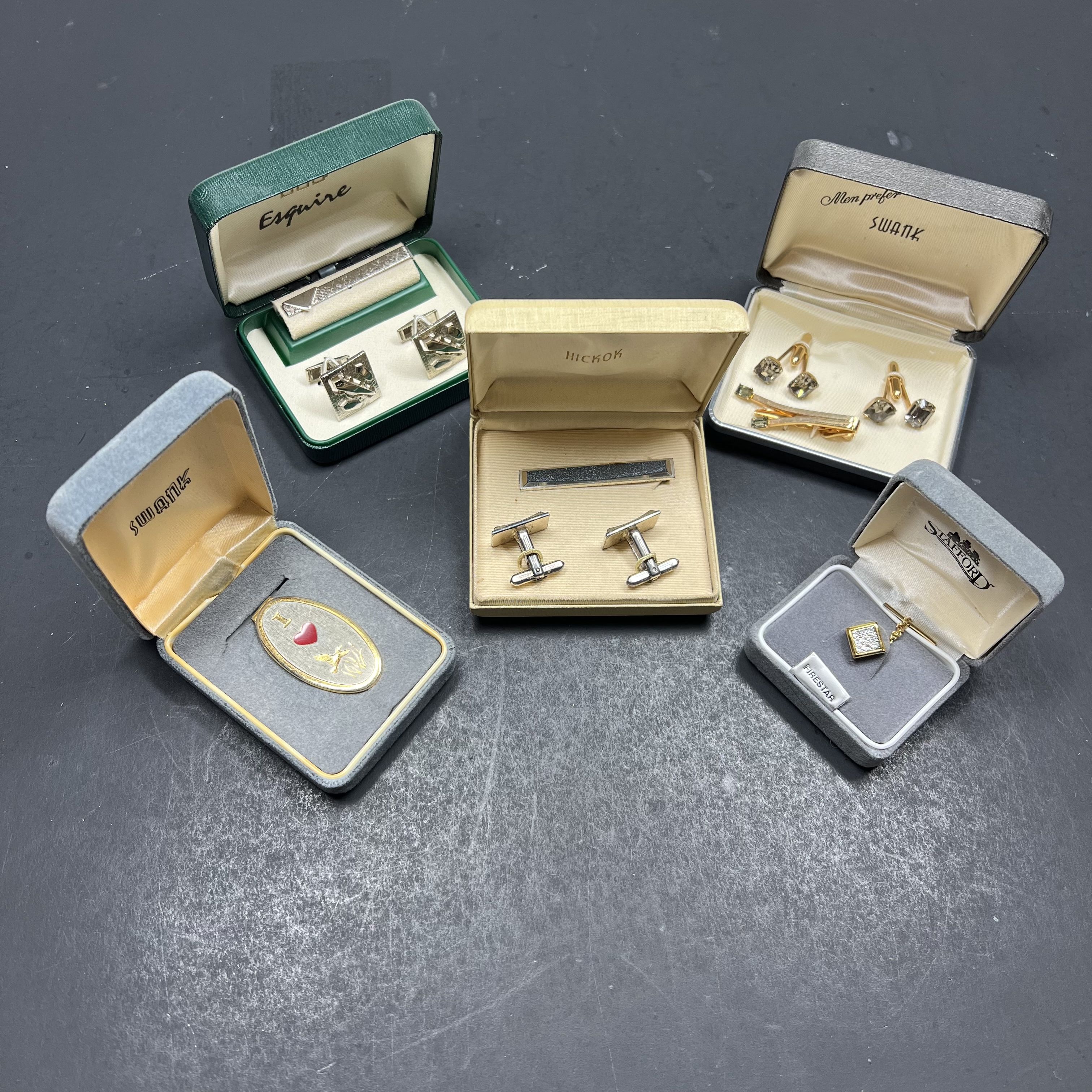 Men's Accessories Cuff Links Tie Clips Gold Silver Tone IOB Swank Hickok