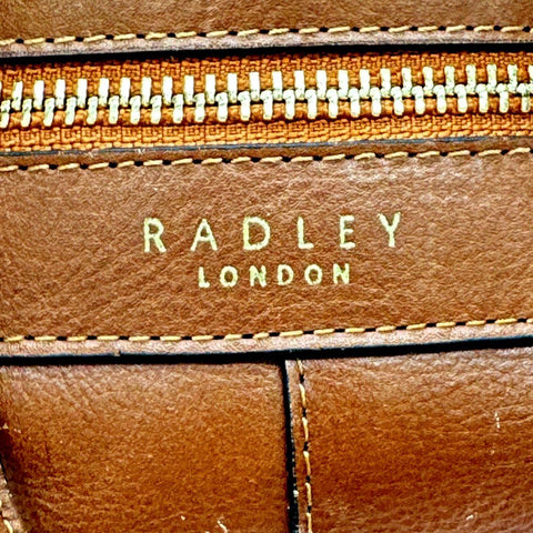 Radley London Brown Leather Satchel Handbag Crossbody Bag Gold Hardware