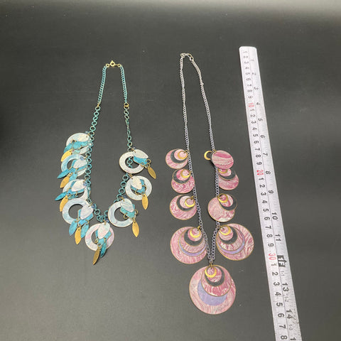 Vintage Retro Marbled Enamel Swirl Statement Necklaces Jewelry Lot of 2