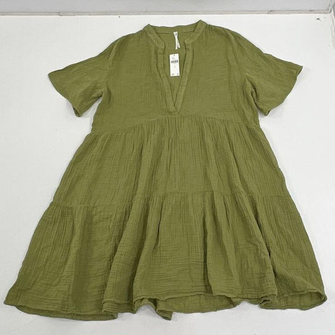 NWT Anthropologie Green Kallie Flowy Gauze Tiered Tunic Dress Women's L